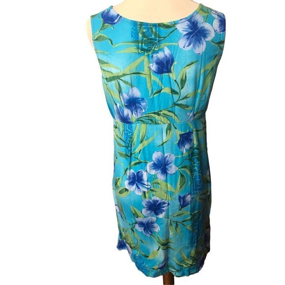 Mango Bay turquoise with tropical hibiscus sleeveless sundress Size S - Picture 7 of 12